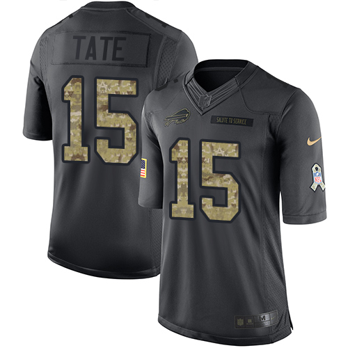 Men's Limited Brandon Tate Nike Jersey Black - #15 2016 Salute to Service NFL Buffalo Bills